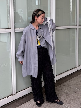 「CITYSHOP（シティーショップ）のSHAGGY EASY パンツ（その他パンツ、ブラック系）」を使った、YAMASHITAさん（レディース・156cm）の春コーディネート