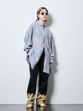 「CITYSHOP（シティーショップ）のOVERSIZED シャツ（シャツ/ブラウス、ブルー系）」を使った、YAMASHITAさん（レディース・156cm）の夏コーディネート