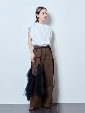 「CITYSHOP（シティーショップ）のKNEE PATCH パンツ（その他パンツ、ブラウン系）」を使った、YAMASHITAさん（レディース・156cm）の夏コーディネート