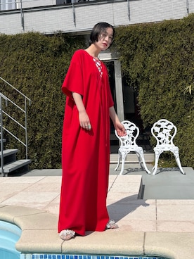 「CITYSHOP（シティーショップ）のLACE UP DRESS：ワンピース（ワンピース、レッド系）」を使った、YAMASHITAさん（レディース・156cm）の夏コーディネート