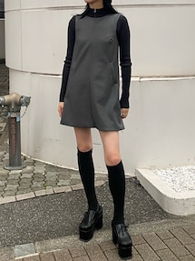 【新品未使用】EMODA フェイクレザーボックスワンピース ブラウン EMODA フェイクレザーボックスワンピース（ベージュ） -靴