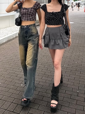 「EMODA（エモダ）のアイテム（タンクトップ）」を使った、内藤和香さん（レディース・169cm）の夏コーディネート