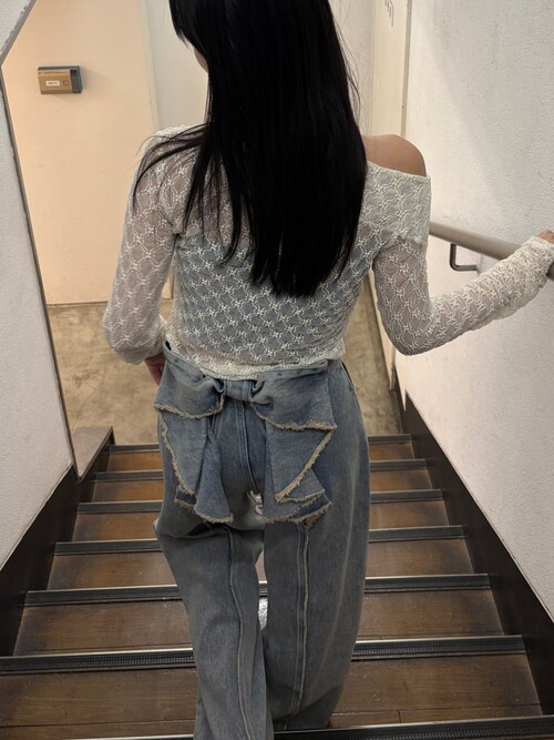 セール】【SNSで話題！】バックリボンルーズジーンズ（デニムパンツ