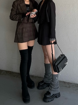 「アイテム（レッグウォーマー）」を使った、内藤和香さん（レディース・169cm）の秋コーディネート
