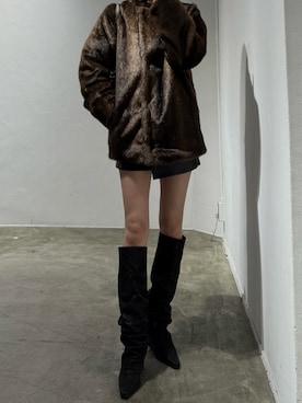 「アイテム（その他アウター、ブラウン系）」を使った、内藤和香さん（レディース・169cm）の冬コーディネート