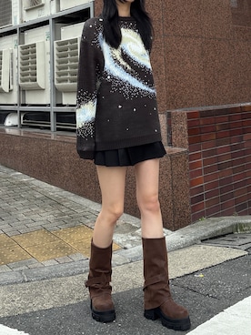 「EMODA（エモダ）のスパイラルジャガードニット（ニット/セーター）」を使った、内藤和香さん（レディース・169cm）の冬コーディネート