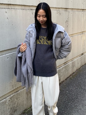 「グレーコーデ」｜「アイテム（ブルゾン）」を使った、内藤和香さん（レディース・169cm）の冬コーディネート