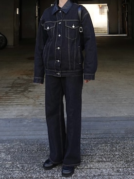 「EMODA（エモダ）のワイドオーバーデニムブルゾン（ブルゾン、ブルー系）」を使った、内藤和香さん（レディース・169cm）の春コーディネート