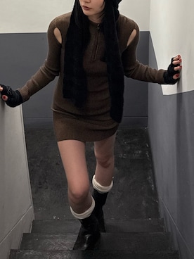 「EMODA（エモダ）のアイテム（ワンピース）」を使った、内藤和香さん（レディース・169cm）の秋コーディネート