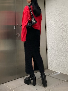 「EMODA（エモダ）のマークユニットロングTシャツ（Tシャツ/カットソー）」を使った、内藤和香さん（レディース・169cm）の秋コーディネート