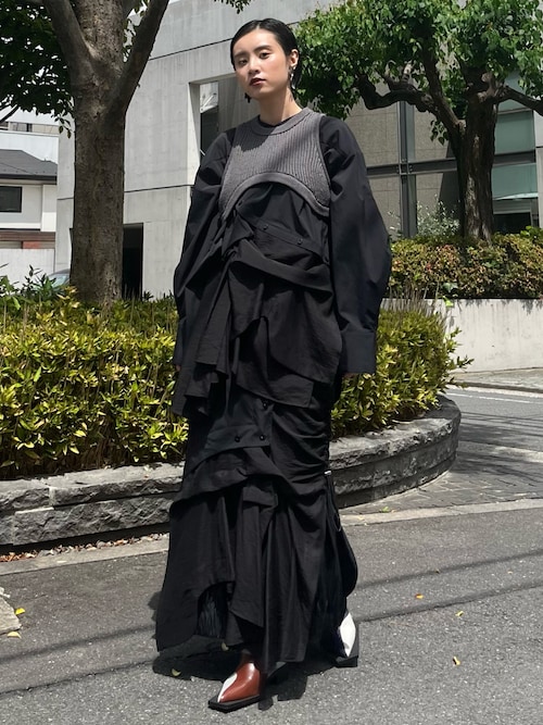 UN3D.（アンスリード） ベスト ジレ CURVE LINE RIB SHORT VEST