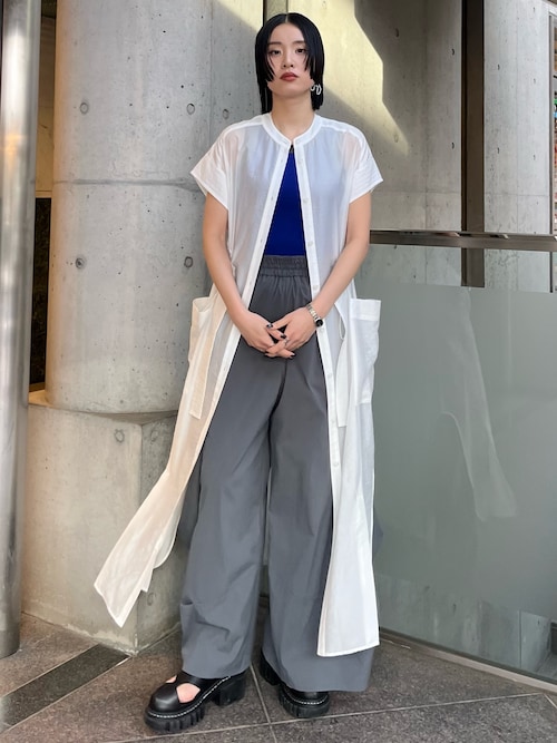 UN3D.（アンスリード） ブラウス シャツ ROUND PARTS SHEER LONG SH