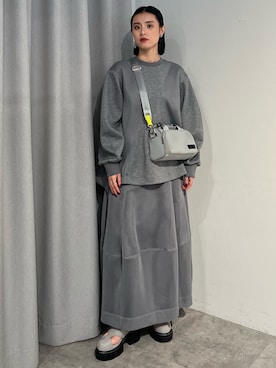 「UN3D.（アンスリード）のPANEL DOUBLE FACE MESH TOP / パネルダブルフェイスメッシュトップ（Tシャツ/カットソー、グレー系）」を使った、SAYURIさん（レディース・161cm）の春コーディネート