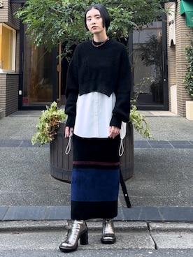 「ショート丈トップス」｜「アイテム（その他シューズ）」を使った、SAYURIさん（レディース・161cm）の冬コーディネート