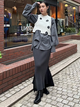 早い者勝ち【新品】UN3D. 完売品ビスチェレイヤードショートシャツ-ブラック 早い者勝ち【新品】UN3D. 完売品ビスチェレイヤードショート