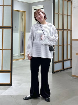 「LEPSIM（レプシィム）のソフトドレープパンツAW　1068716（その他パンツ、ブラック系）」を使った、ありぺいさん（レディース・157cm）の秋コーディネート
