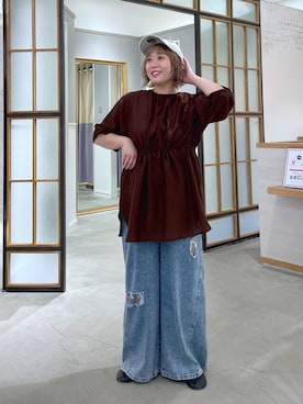 「LEPSIM（レプシィム）のイージーデニムレースパンツ　885503（デニムパンツ、ブルー系）」を使った、ありぺいさん（レディース・157cm）の夏コーディネート