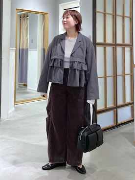 「LEPSIM（レプシィム）のヴィンテージコーデュロイパンツ　1047013（その他パンツ、ブラウン系）」を使った、ありぺいさん（レディース・157cm）の秋コーディネート