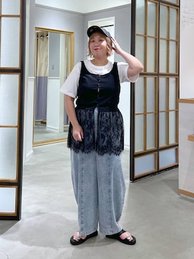 「LEPSIM（レプシィム）のカラー杢ロゴBIGT　1044463（Tシャツ/カットソー、ホワイト系）」を使った、ありぺいさん（レディース・157cm）の夏コーディネート