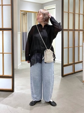 「LEPSIM（レプシィム）のスマホショルダーポーチ　664796（ショルダーバッグ、ホワイト系）」を使った、ありぺいさん（レディース・157cm）の夏コーディネート