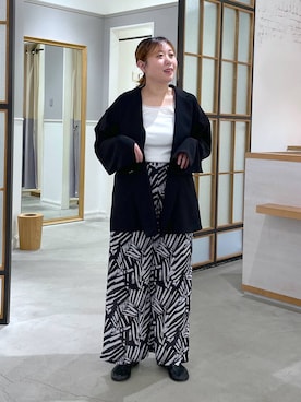 「LEPSIM（レプシィム）の楊柳柄イージーパンツ　290321（その他パンツ、ブラック系）」を使った、ありぺいさん（レディース・157cm）の春コーディネート