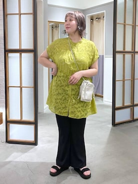 「LEPSIM（レプシィム）のギャザークッションサンダル　638838（サンダル、ブラック系）」を使った、ありぺいさん（レディース・157cm）の夏コーディネート