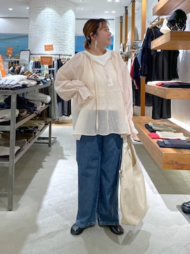 「LEPSIM（レプシィム）のスースーデニムストレートパンツ　637621（デニムパンツ、ブルー系）」を使った、ありぺいさん（レディース・157cm）の春コーディネート