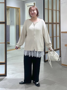 「LEPSIM（レプシィム）のラウンドタックミニバッグ　1049433（ショルダーバッグ、ホワイト系）」を使った、ありぺいさん（レディース・157cm）の秋コーディネート