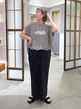 「LEPSIM（レプシィム）のギャザークッションサンダル　638838（サンダル、ブラック系）」を使った、ありぺいさん（レディース・157cm）の夏コーディネート