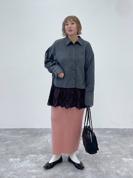 「LEPSIM（レプシィム）のピリング長袖シャツ　1049482（シャツ/ブラウス、グレー系）」を使った、ありぺいさん（レディース・157cm）の夏コーディネート