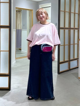 「LEPSIM（レプシィム）の《レプクル》配色プルオーバーSS　1046937（Tシャツ/カットソー、ピンク系）」を使った、ありぺいさん（レディース・157cm）の夏コーディネート