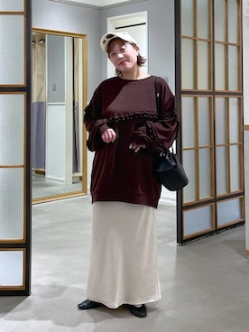 「LEPSIM（レプシィム）のラウンドタックミニバッグ　1049433（ショルダーバッグ、ブラック系）」を使った、ありぺいさん（レディース・157cm）の秋コーディネート