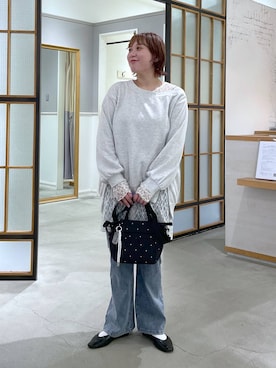 「LEPSIM（レプシィム）のよく伸びデニムパンツ　638904（デニムパンツ、ブルー系）」を使った、ありぺいさん（レディース・157cm）の秋コーディネート