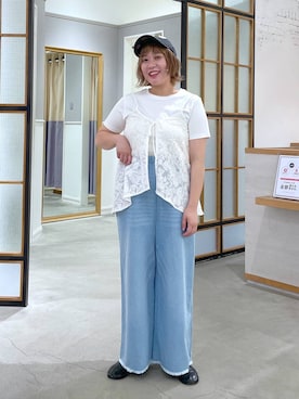 「LEPSIM（レプシィム）のスムースベーシックT2　639421（Tシャツ/カットソー、ホワイト系）」を使った、ありぺいさん（レディース・157cm）の夏コーディネート