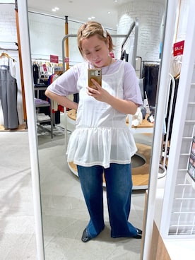 「LEPSIM（レプシィム）のカラーロゴTEE　1049028（Tシャツ/カットソー、グレー系）」を使った、ありぺいさん（レディース・157cm）の夏コーディネート