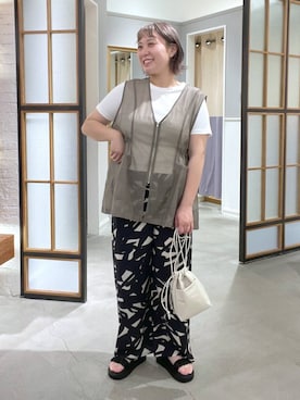 「LEPSIM（レプシィム）のギャザークッションサンダル　638838（サンダル、ブラック系）」を使った、ありぺいさん（レディース・157cm）の夏コーディネート