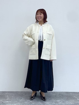 「アイテム（ノーカラージャケット）」を使った、ありぺいさん（レディース・157cm・30代）の秋コーディネート