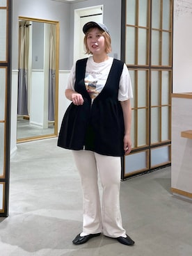 「LEPSIM（レプシィム）のシャリシャリフォトT　1050534（Tシャツ/カットソー、ホワイト系）」を使った、ありぺいさん（レディース・157cm）の夏コーディネート