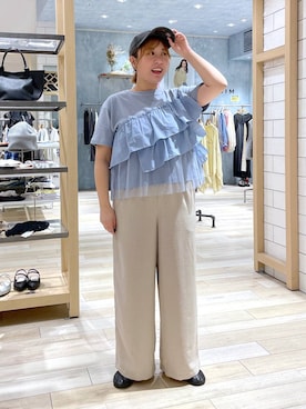 「LEPSIM（レプシィム）の《リネンライクドライシリーズ》切り替えパンツ　638925（その他パンツ、ベージュ系）」を使った、ありぺいさん（レディース・157cm）の春コーディネート