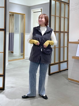 「LEPSIM（レプシィム）の機能付きフリースベストチュニック　1068715（ベスト、グレー系）」を使った、ありぺいさん（レディース・157cm）の秋コーディネート