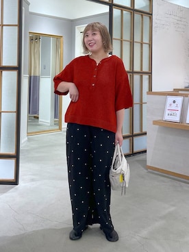「LEPSIM（レプシィム）のドット刺繍パンツ　646561（その他パンツ、ブラック系）」を使った、ありぺいさん（レディース・157cm）の夏コーディネート