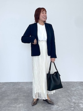 「アイテム（ノーカラージャケット）」を使った、ありぺいさん（レディース・157cm・30代）の秋コーディネート