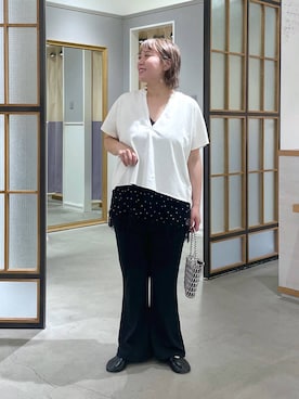 「LEPSIM（レプシィム）のビーズミニショルダー　646448（ショルダーバッグ、シルバー系）」を使った、ありぺいさん（レディース・157cm）の夏コーディネート