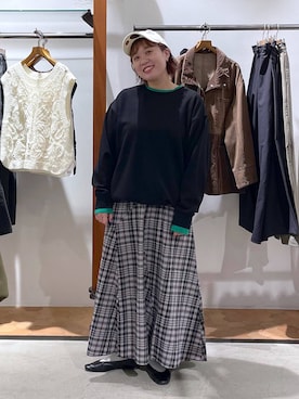 「LEPSIM（レプシィム）のムラプリントチェックスカート　1047018（スカート、グレー系）」を使った、ありぺいさん（レディース・157cm）の秋コーディネート