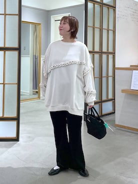 「LEPSIM（レプシィム）のソフトドレープパンツAW　1068716（その他パンツ、ブラック系）」を使った、ありぺいさん（レディース・157cm）の秋コーディネート