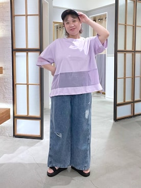 「LEPSIM（レプシィム）のイージーデニムパンツ　630150【KKfashion紹介アイテム】（デニムパンツ、ブルー系）」を使った、ありぺいさん（レディース・157cm）の夏コーディネート