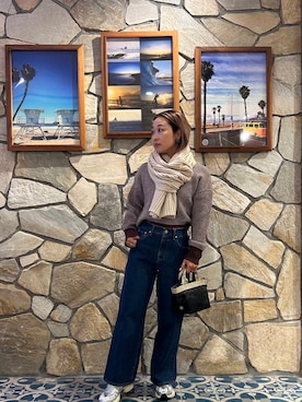「アイテム（マフラー）」を使った、鈴木　真衣さん（レディース・155cm）の秋コーディネート
