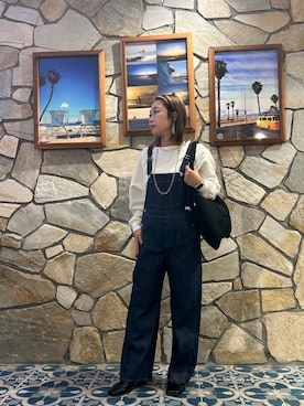 「アイテム（サロペット/オーバーオール）」を使った、鈴木　真衣さん（レディース・155cm）の冬コーディネート