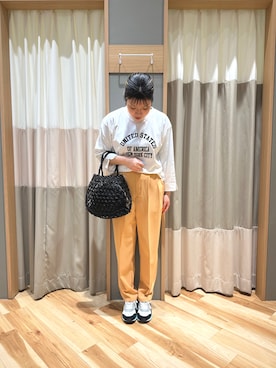 「Samansa Mos2 blue（サマンサモスモスブルー）のアイテム（パンツ、オレンジ系）」を使った、るぴさん（レディース・155cm）の春コーディネート