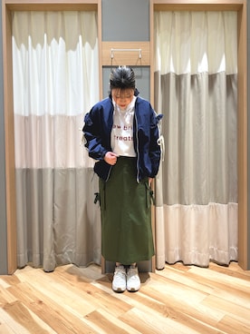 「カーゴスカート」｜「アイテム（ジャケット/アウター）」を使った、るぴさん（レディース・155cm）の冬コーディネート